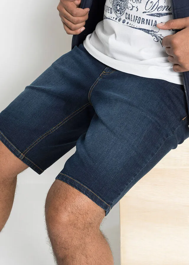 Bermudas vaqueras elásticas con corte normal (2 unidades) Azul medio vaquero + azul vaquero oscuro